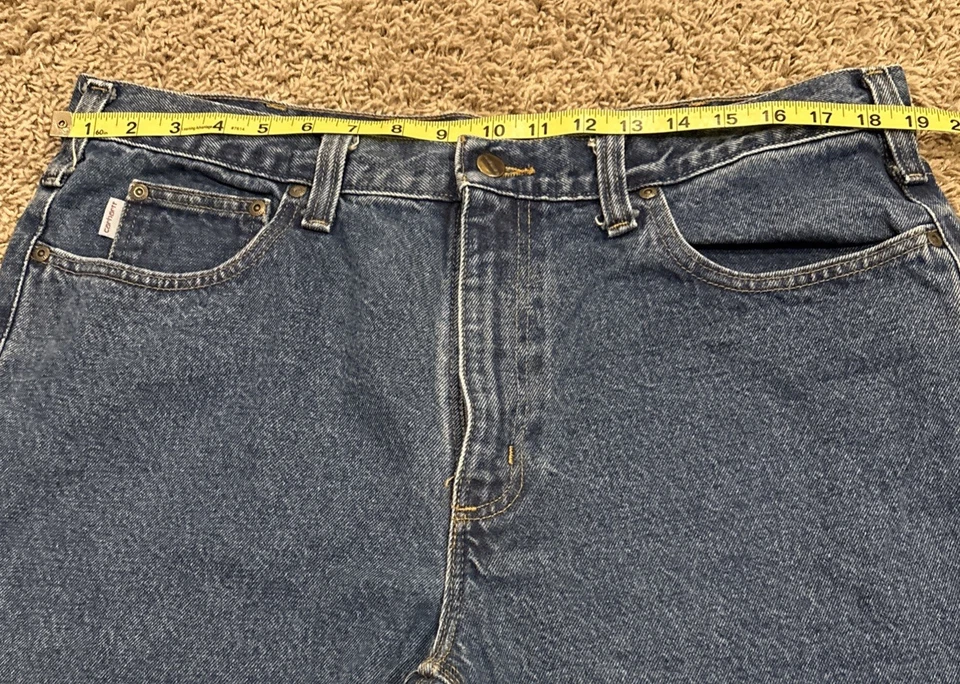 Carhartt Blue Jeans Relaxed Fit Denim Straight Leg B460 DVB Work Wear Mens 38x32 - Image 3 of 4