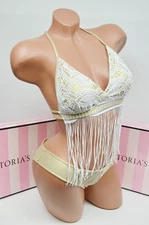 Luli Fama Muchachita Linda Cross Over Fringe Bra Top S + Bottom S Set NWT