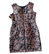 NWT Tahari Arthur S. Levine Dress 14 Pink Black Floral Brocade Fit & Flare