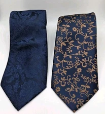 Barry Wang Silk Ties Royal Blue Floral & Deep Blue Golden Floral 57 L X 3.35 W