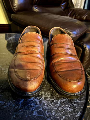 ECCO Men's Brown Leather Slip-On Dress Loafers Round Toe Rubber Sole 4.5