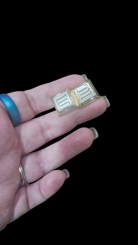 Vintage Hickok Letter "M" Silver And Gold Men's Metal Cufflinks For Dress Shirts - Image 2 of 4