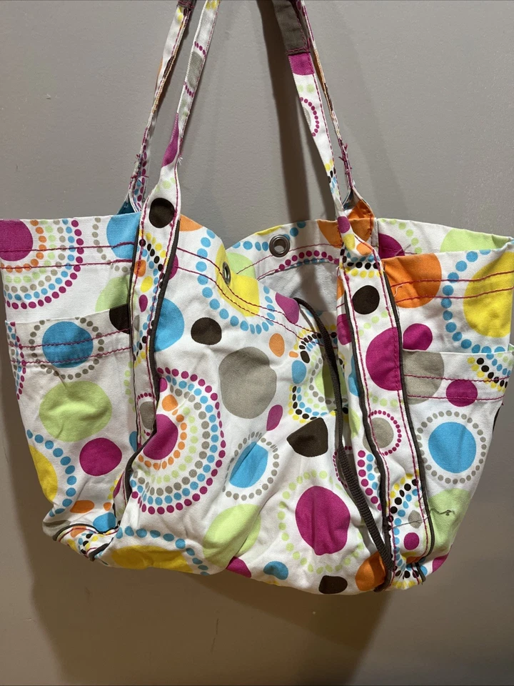 Thirty One Large Canvas Tote Travel Bag Medallion Citrus Circle Dot Weekender - Image 2 of 4