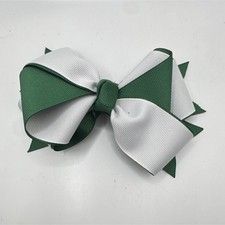 Handmade Girls Green/White Grosgrain Ribbon Hair Bow Barrette Clip, Solid Casual