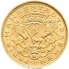 Bremen Hansestadt 10 Mark Goldmark 1907 J Gold #188 / Sehr selten !!!