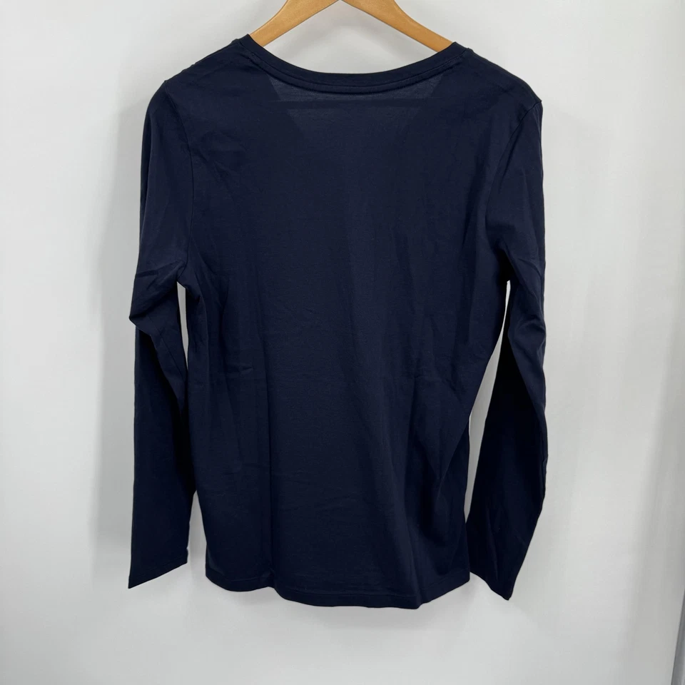 Lands' End 衬衫女式 S 长袖 V 领棉质 T 恤海军蓝休闲上衣 — 第 2/4 张图片