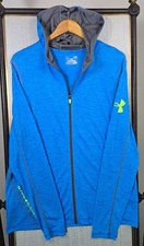 UNDER ARMOUR Sz Large HeatGear Polo Shirt Weight Hooded Jacket Wicking Full Zip