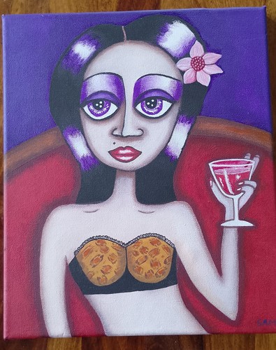 'Wistful Lady With Wine' Original Contemporary Painting Purple Red by SAM - Picture 6 of 11