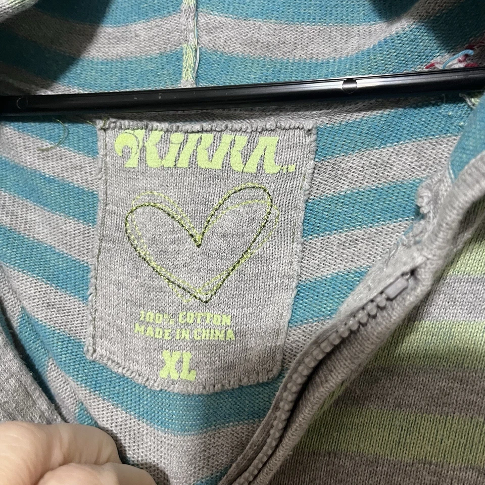 Kirra Mujer Sudadera con Capucha Chaqueta Verde Rayas XL Patinador y2K Foto 4 de 4