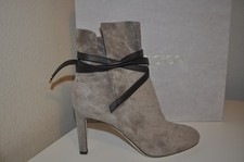 NIB 950 Jimmy Choo DALAL Tie Bootie Heel Ankle Boot Light Mocha Brown Suede 37