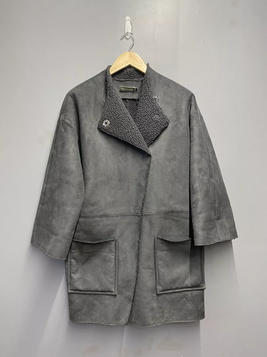 Mint Velvet Grey Faux Suede Suedette Sherpa Jacket Size 8