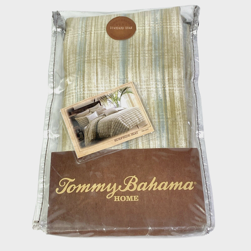 Tommy Bahama Standard Pillow Sham Green Blue Surfside Ikat Stripe Cotton Cover