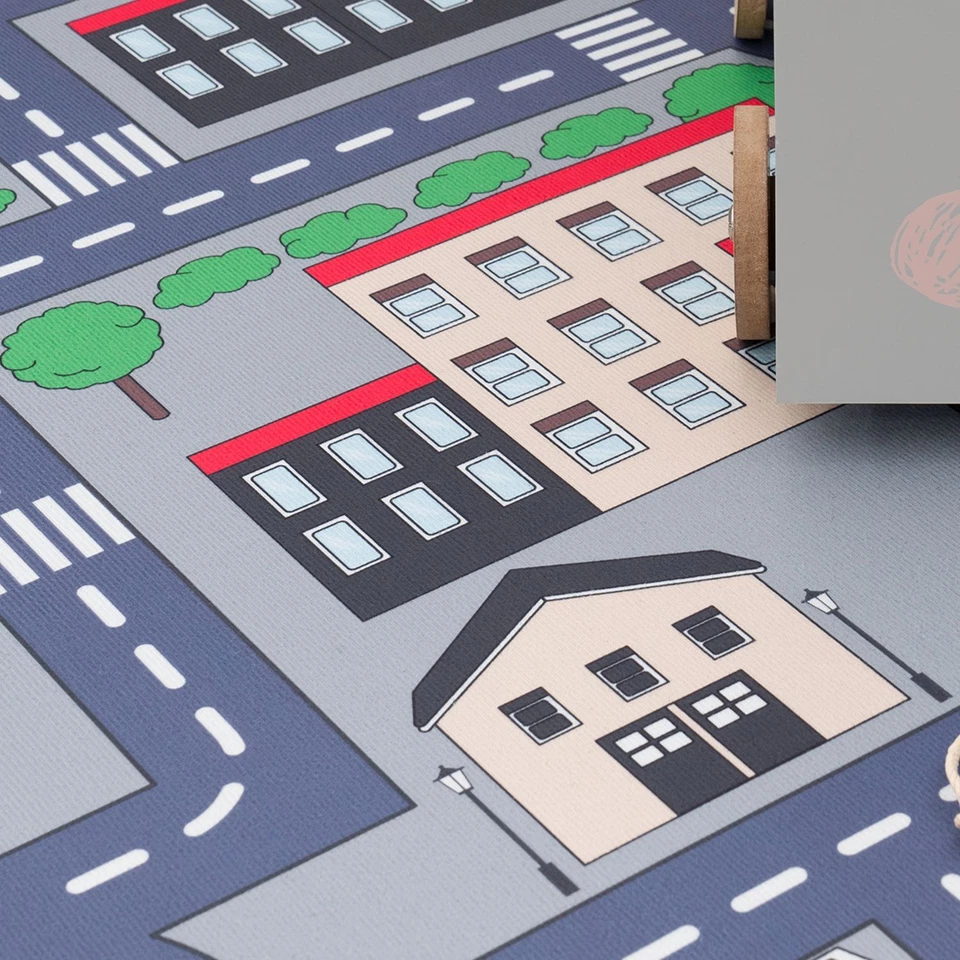 Spielteppich Kinderzimmer Teppich Kinderteppich Auto Straßen Muster, In Grau - Bild 4 von 4