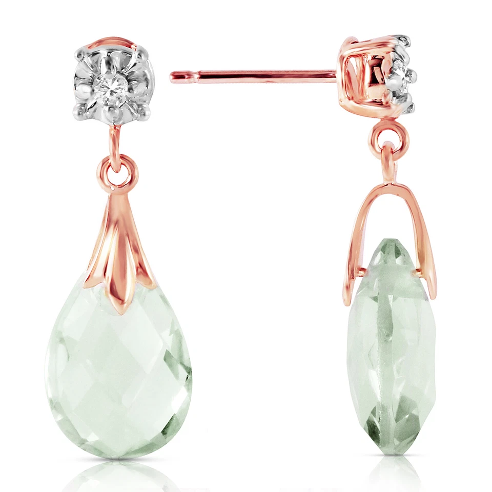 Aretes de oro rosa macizo de 14 k de 6,06 quilates con diamante amatista verde Foto 2 de 4