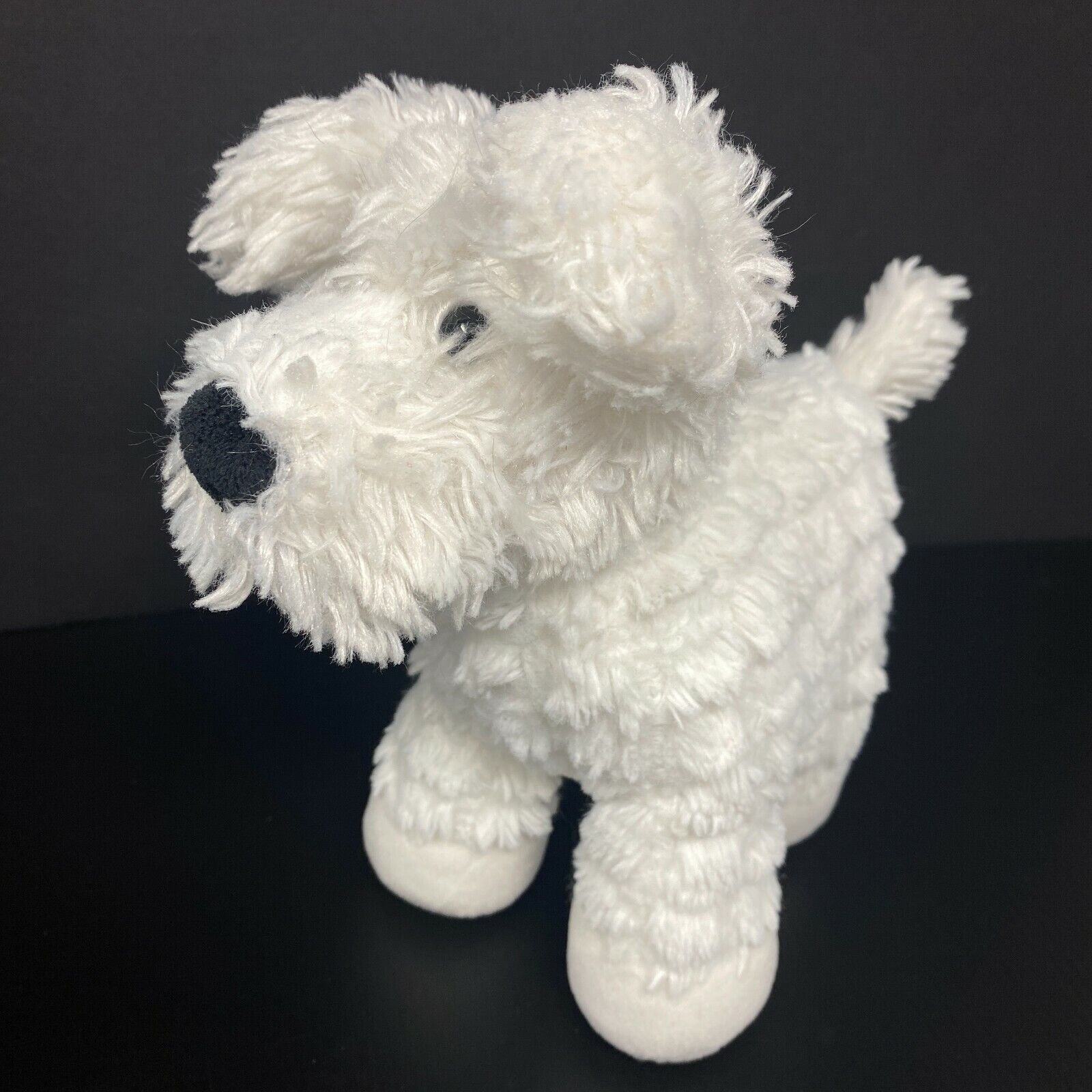 Manhattan Toy Company White Dog Plush Shaggy Textured  9" Floppy Terrier Maltese
