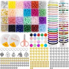 1258Pcs 6mm Glass Beads for Bracelet Making Kit,20 Colors Crystal J