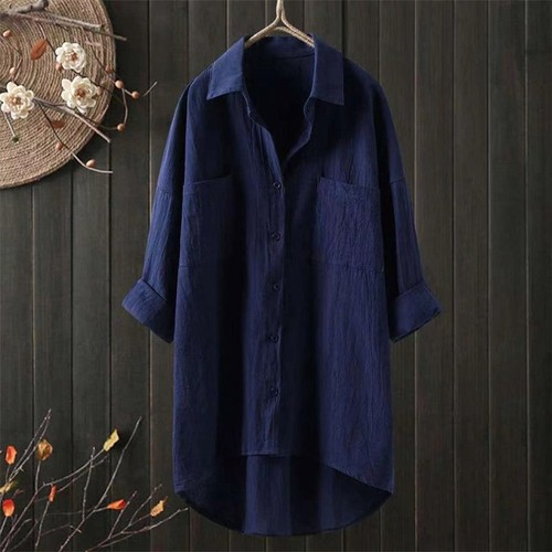 Women Dress Long Linen Shirt Cotton Tops Blouse Size Baggy Casual Tunic Plus - Picture 5 of 16