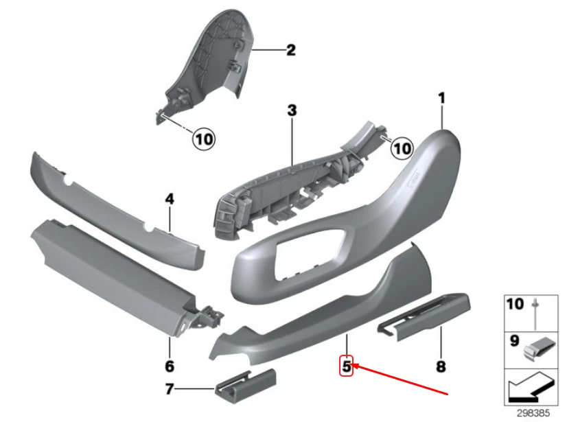 NEW BMW 5 F10 FRONT SEAT RIGHT EXTERIOR UPPER RAIL FINISHER 