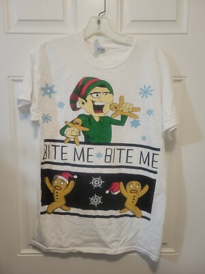 Christmas Tee Shirt Adult Size M Elf Ginger Gingerbread Cookie Bite Me Funny