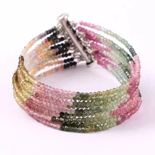 A++ Dainty Multi Tourmaline 10 Layer Faceted Round Gemstone Beads Bracelet 6-8''