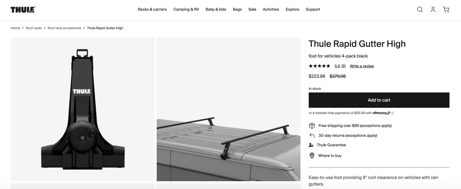 Universal Roof rack Thule Kits with rain gutters + Thule SquareBar long