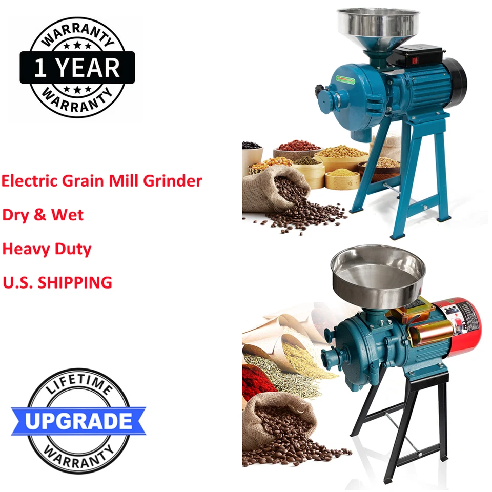110V 3000W Electric Grain Corn Wheat Feed Mill Dry&Wet Cereals Grinder w/Funnel - Image 2 of 4