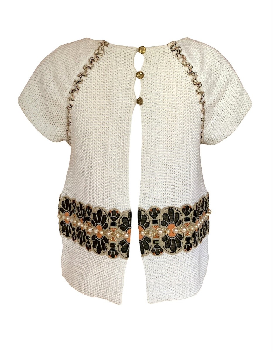 CHANEL 2018 CRUISE EMBROIDERED TWEED JACKET TOP CRYSTAL BEAD