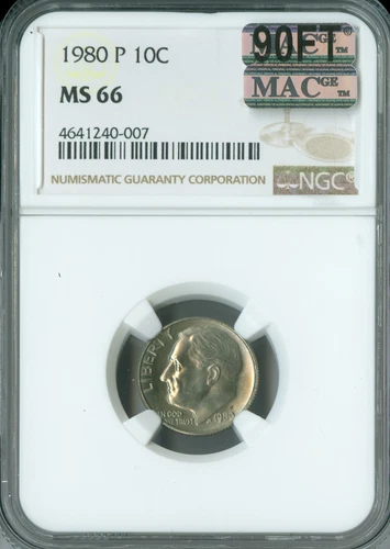 1980 P ROOSEVELT DIME NGC MS66 MAC 90FT  SPOTLESS RARE $4,000 IN FT .