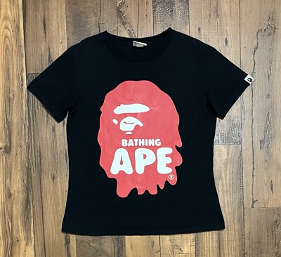A Bathing Ape Red Logo Tee Shirt Small Black