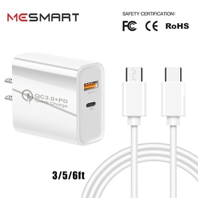 For Android iPad 20W USB C Fast Charger PD USB C To Type C Cable Power Adapter