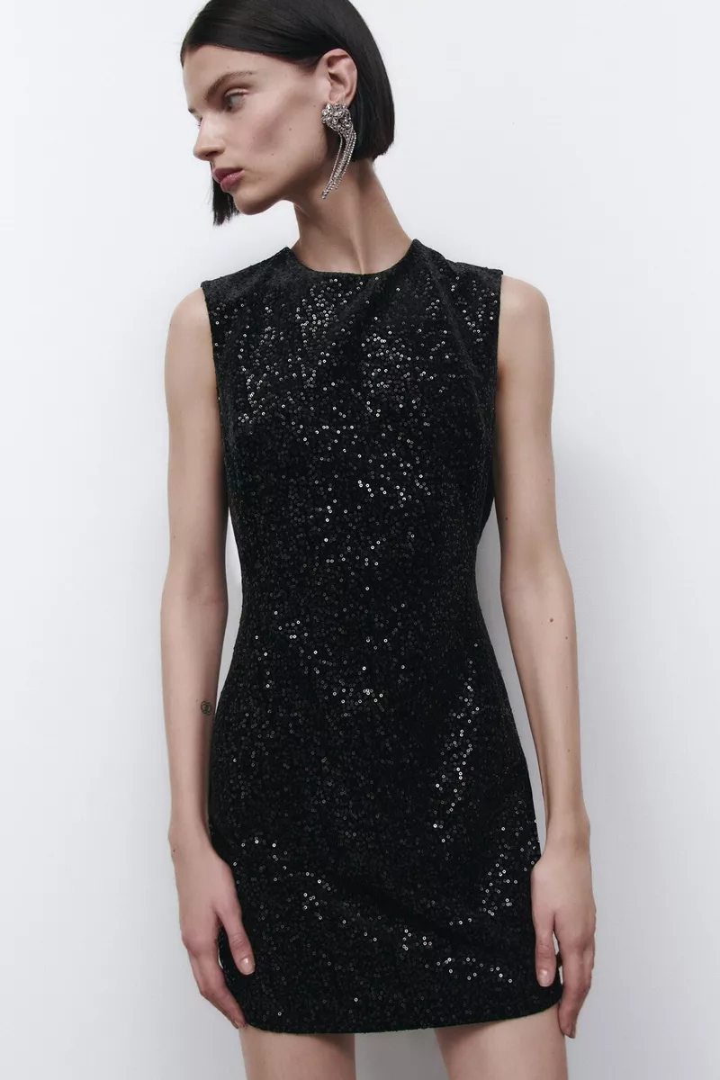 ZARA WOMAN NWT FW22 BLACK SHORT SEQUIN DRESS SZ XS 9332 976