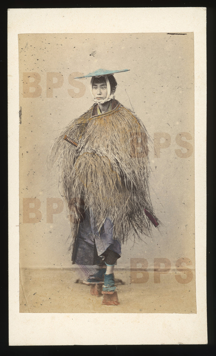 CDV JAPAN Japanese Officer in straw rain coat HandTinted