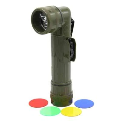 MIL-TEC® Winkeltaschenlampe US LED Anglehead Flashlight Large oliv flecktarn 4 Farbfilter