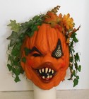 JACKIE LANTERN GIRL MASK w/O-O-A-K Crazy Finish Female Halloween Pumpkin Leaves — photo 1