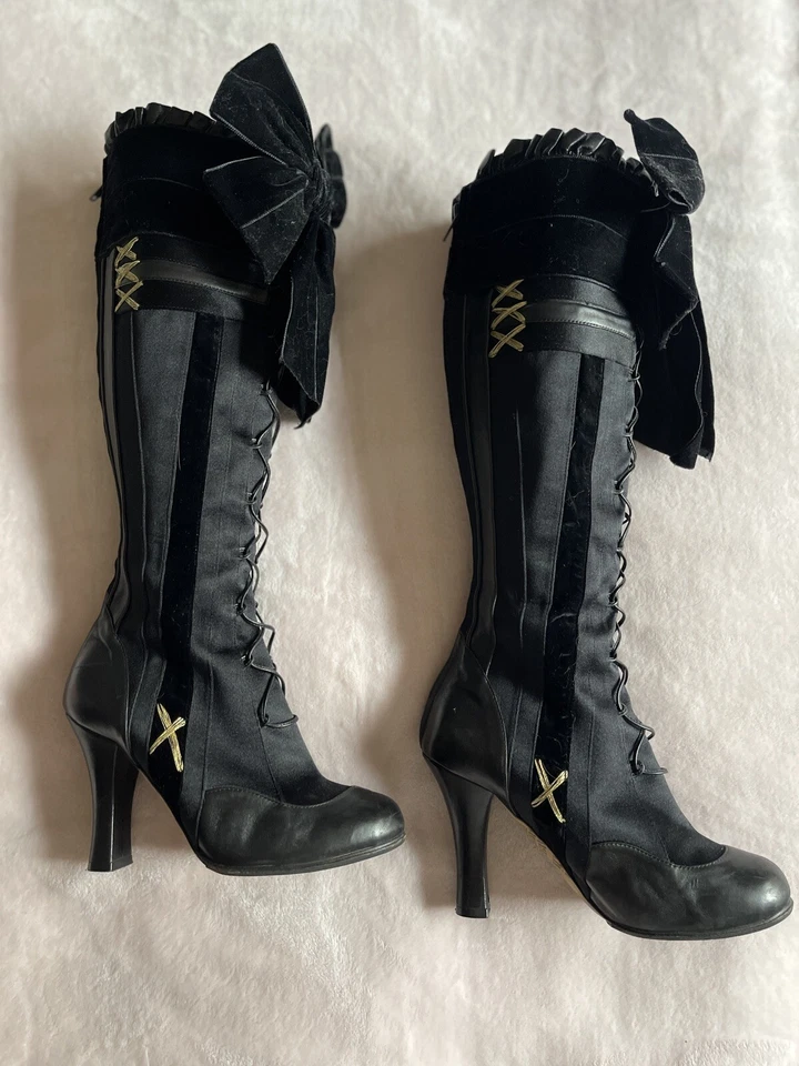 JOHN GALLIANO Authentic Rare Vtg Knee High Boots Black Fabric/Leather 37/6’5 - Image 2 of 4