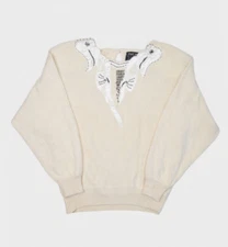 Vintage Newcomer Sweater Womens M Silk Angora Beaded Crewneck Jumper Granny