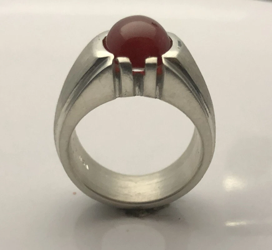 ANILLO CLÁSICO HOMBRE PLATA ESTERLINA MJG. CABUJÓN CORNALINA 12 X 10mm. Talla 10+ Foto 4 de 4