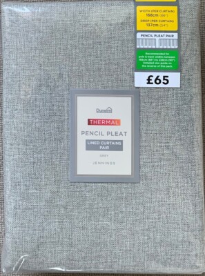 Dunelm Jennings hellgrau Thermo Bleistift Plissee Vorhänge - 66'' x 54'' (B x L) Paar