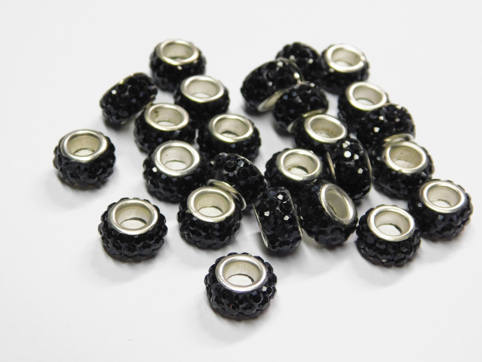 10pcs 10x8mm Black Polymer Clay Beads Silver Core Large Hole