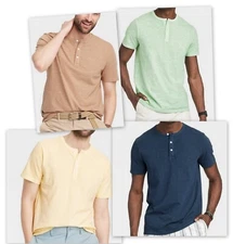 Men's Short Sleeve Henley  Shirt - Goodfellow & Co Green/Charcoal/Black/brown