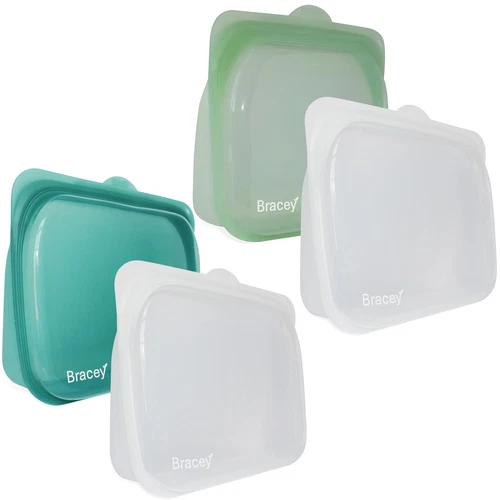 Reusable Silicone Food Storage Bags, 4 Pack, Standard and Large Size, Multi-C...