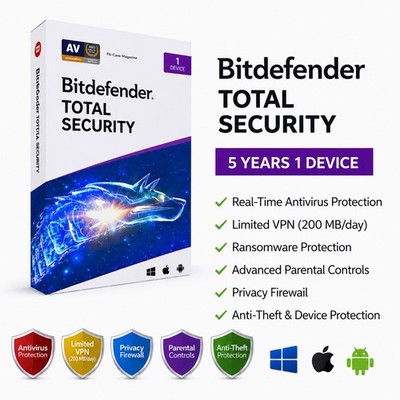 Bitdefender Total Security 2026 - 5 Years 1 Device + Daily VPN