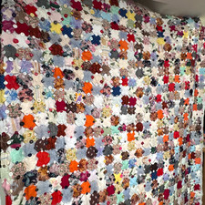 Vintage Handmade Yo Yo Quilt Button Patchwork Bedspread Folk Art Grandma 69x84