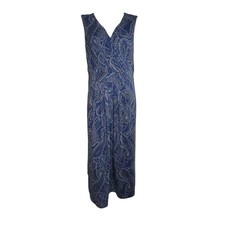 Woman Within Dress Womens Size 14/16 Blue White Floral Pleated Paisley Maxi