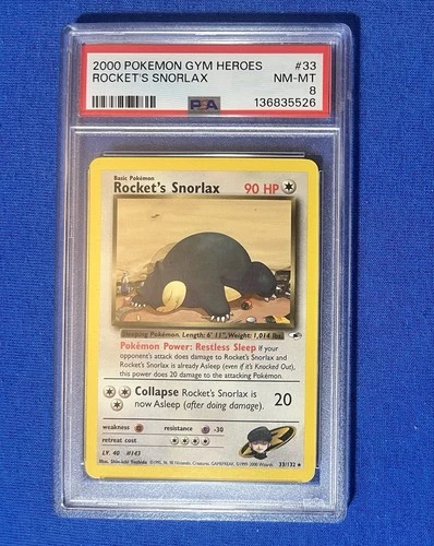 Pokemon 2000 1st Edition Gym Heroes Rocket's Snorlax #33 PSA 8