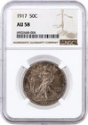 1917 50C Walking Liberty Silver Half Dollar NGC AU58 About Uncirculated Coin