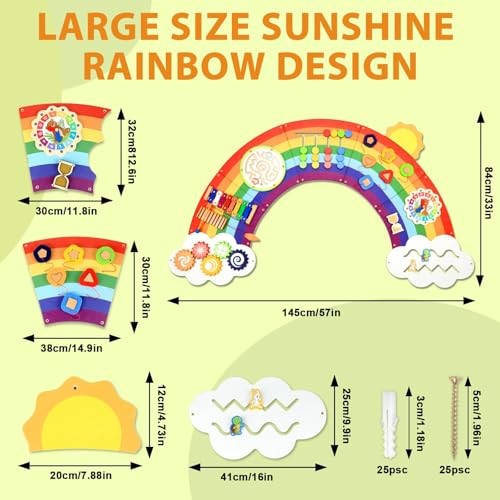 5FT Large Sunshine Rainbow Wooden Activity Wall Panel for Toddler Educational - Picture 7 of 7