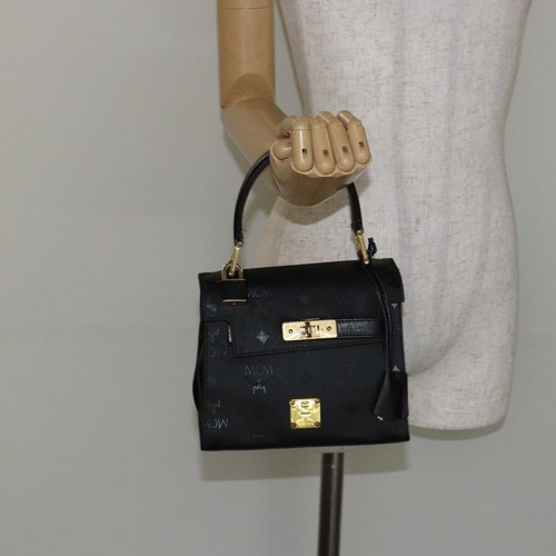 MCM Vicetos Logogram Hand Bag PVC Black Gold Auth 145191 - Picture 24 of 24
