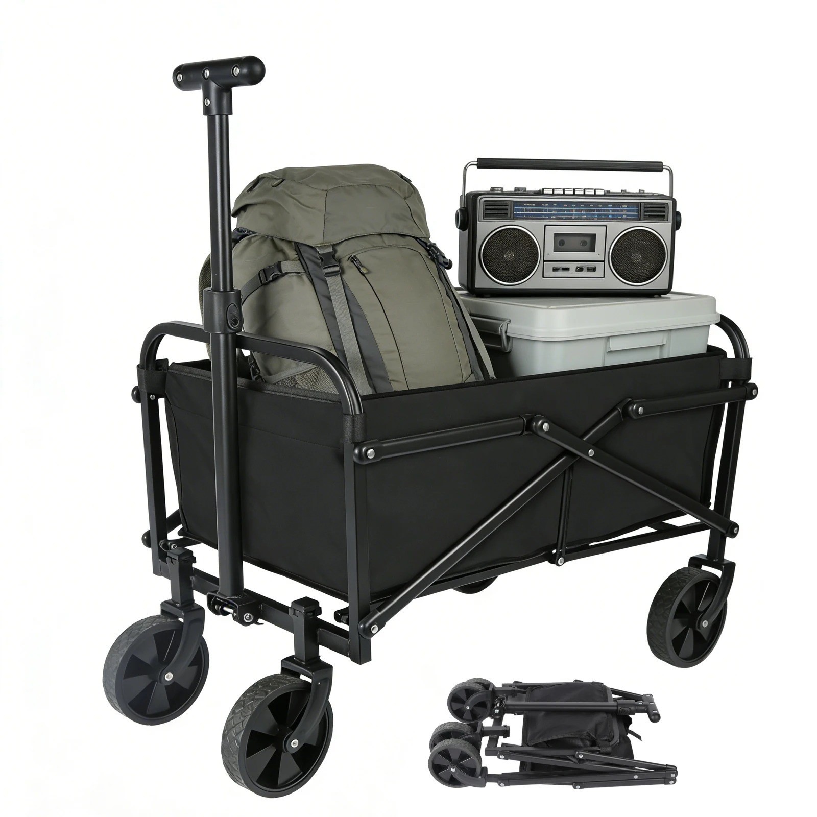 Chariot utilitaire d'extérieur XL en acier allié noir robuste pour jardin