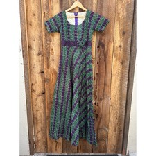 Handmade African Wax Print Maxi Dress Womens S Purple Green Floral Heart Zipper